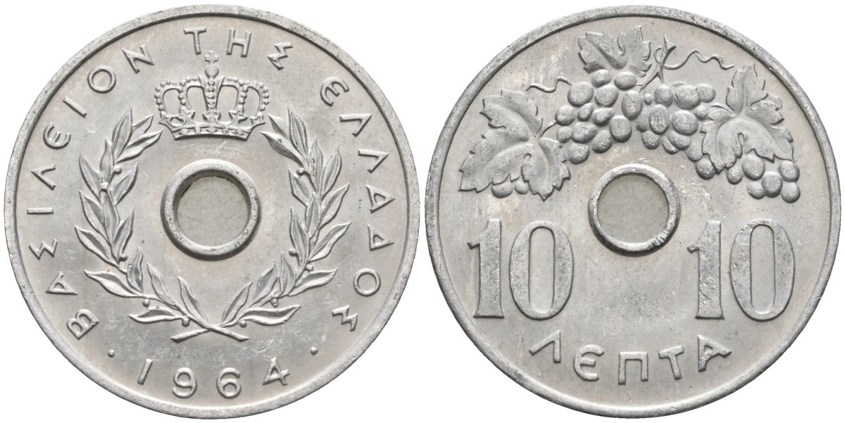 Греция 10 лепта 1964 Павел I (1947-1964), виноград KM 78 алюминий UNC 4586-833