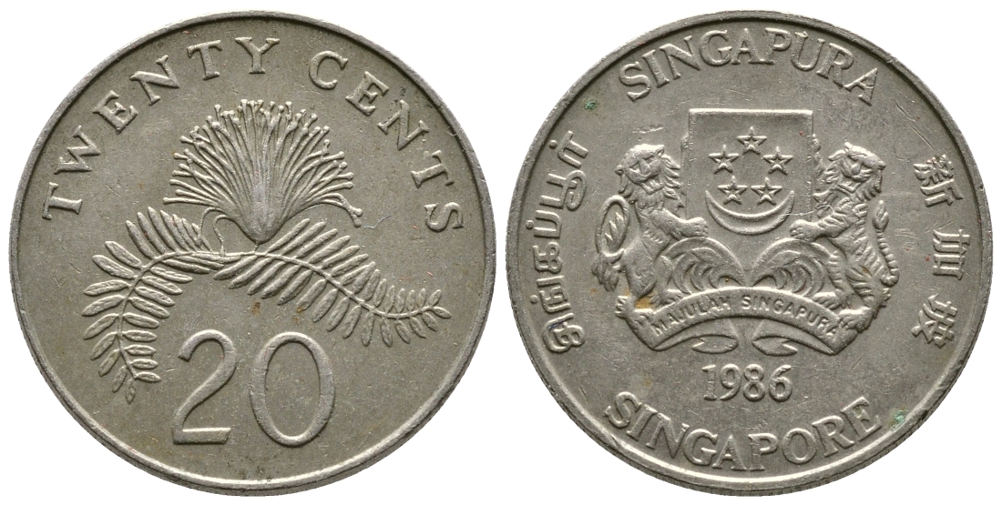Сингапур 20 центов 1986 KM 52 медно-никель 4610-754