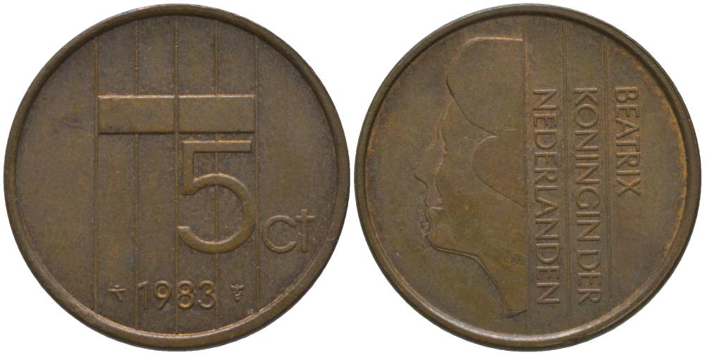 НИДЕРЛАНДЫ 5 ЦЕНТОВ 1983 БЕАТРИКС (1980-2013) KM 202 бронза 181-722