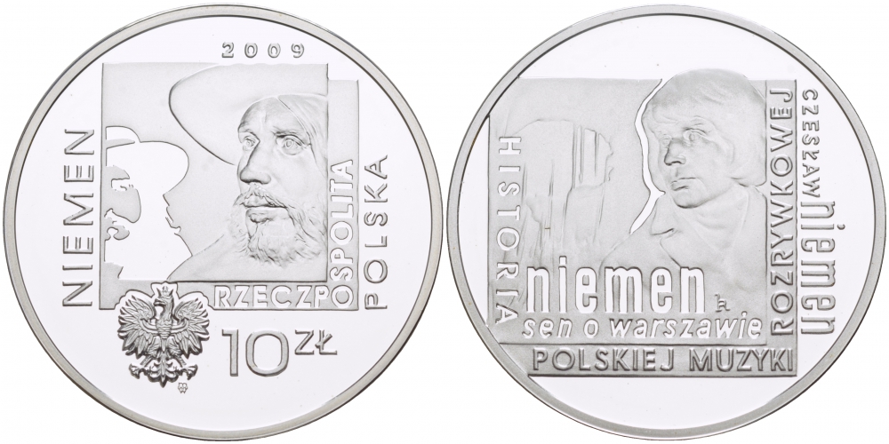 Польша 10 злотых 2009 Чеслав Немен, польский композитор (1939-2004) KM 686 серебро  PROOF  1087-4-62