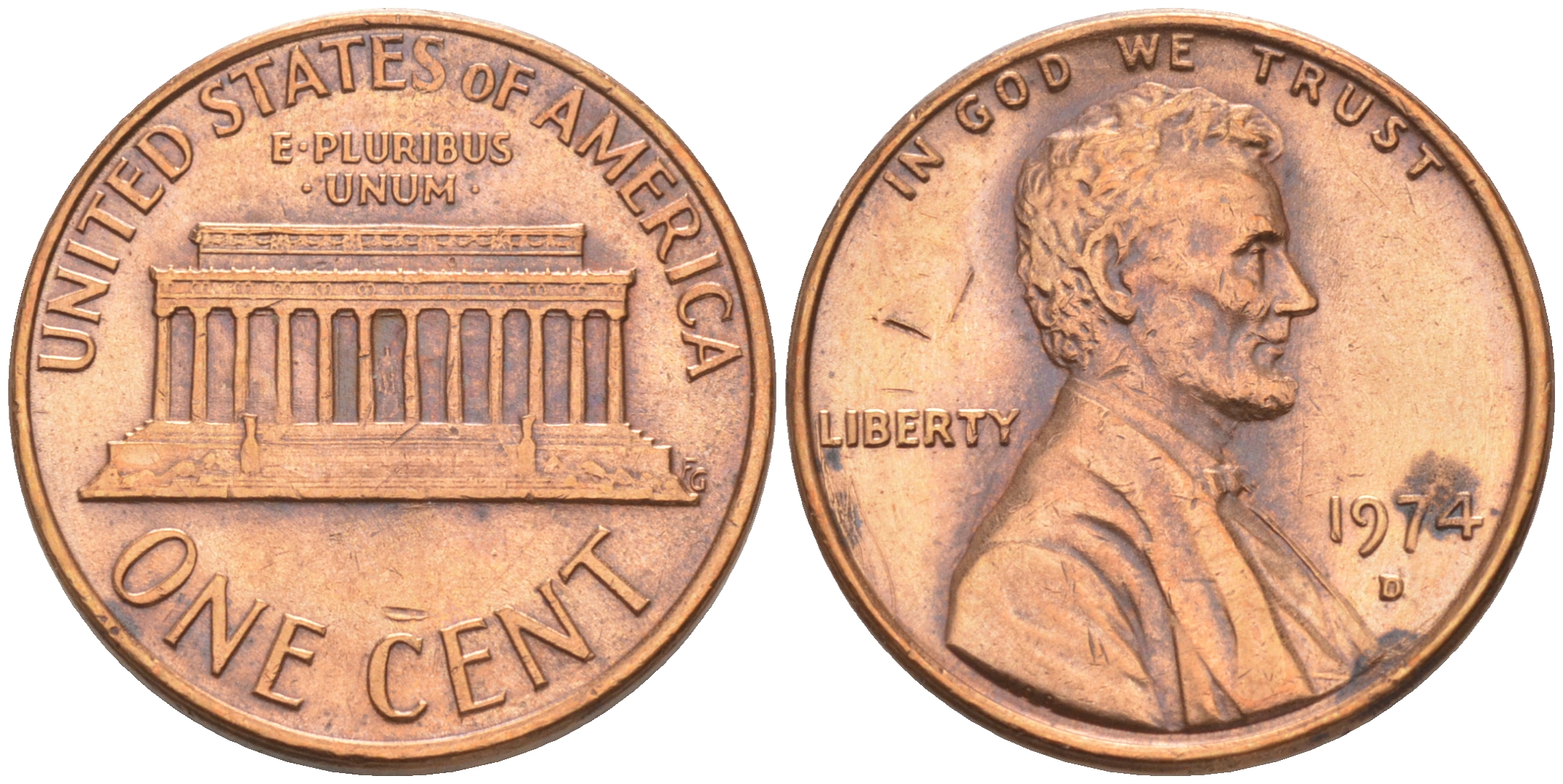 США 1 ЦЕНТ 1974 D, ЛИНКОЛЬН KM 201 медь цинк 188-268