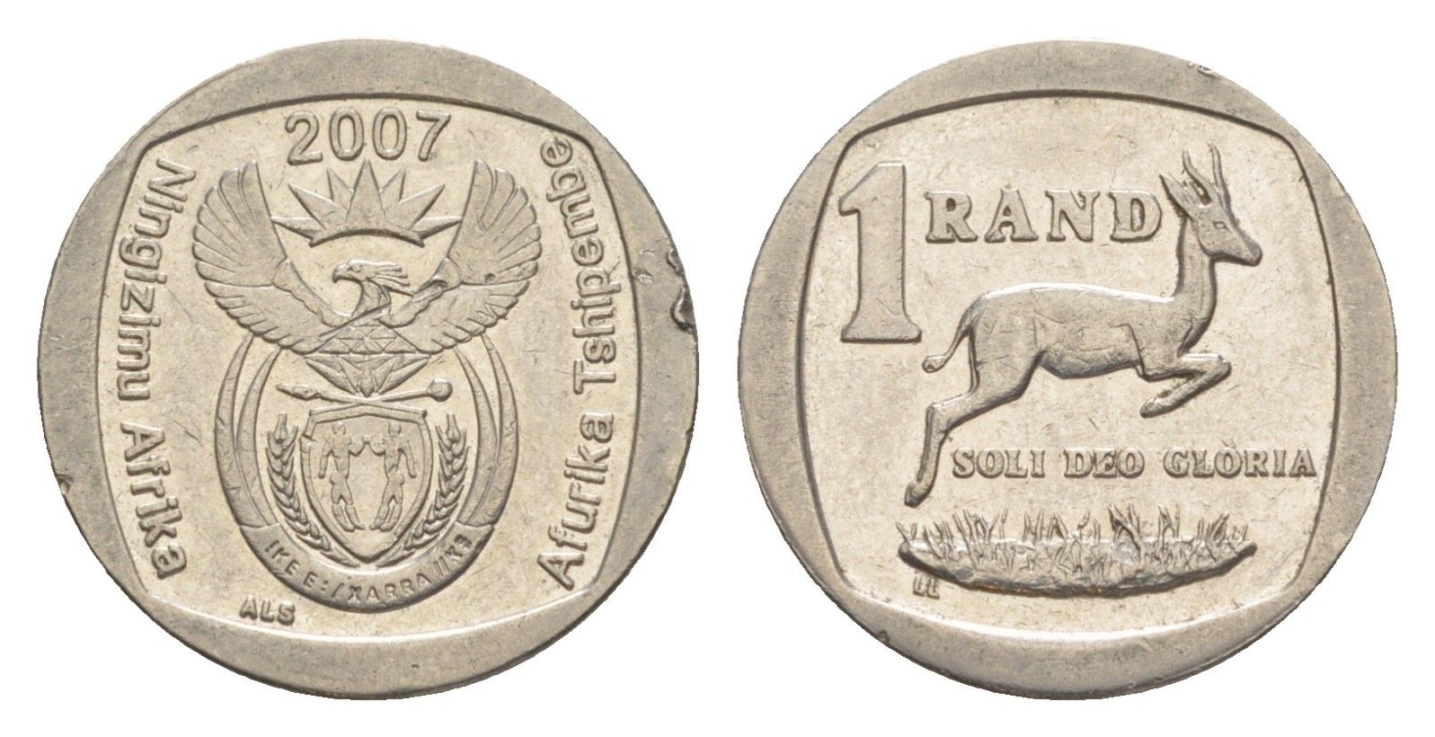 ЮАР 1 ранд 2007 антилопа спрингбок, герб KM 332 медь плакированная никелем 4618-865