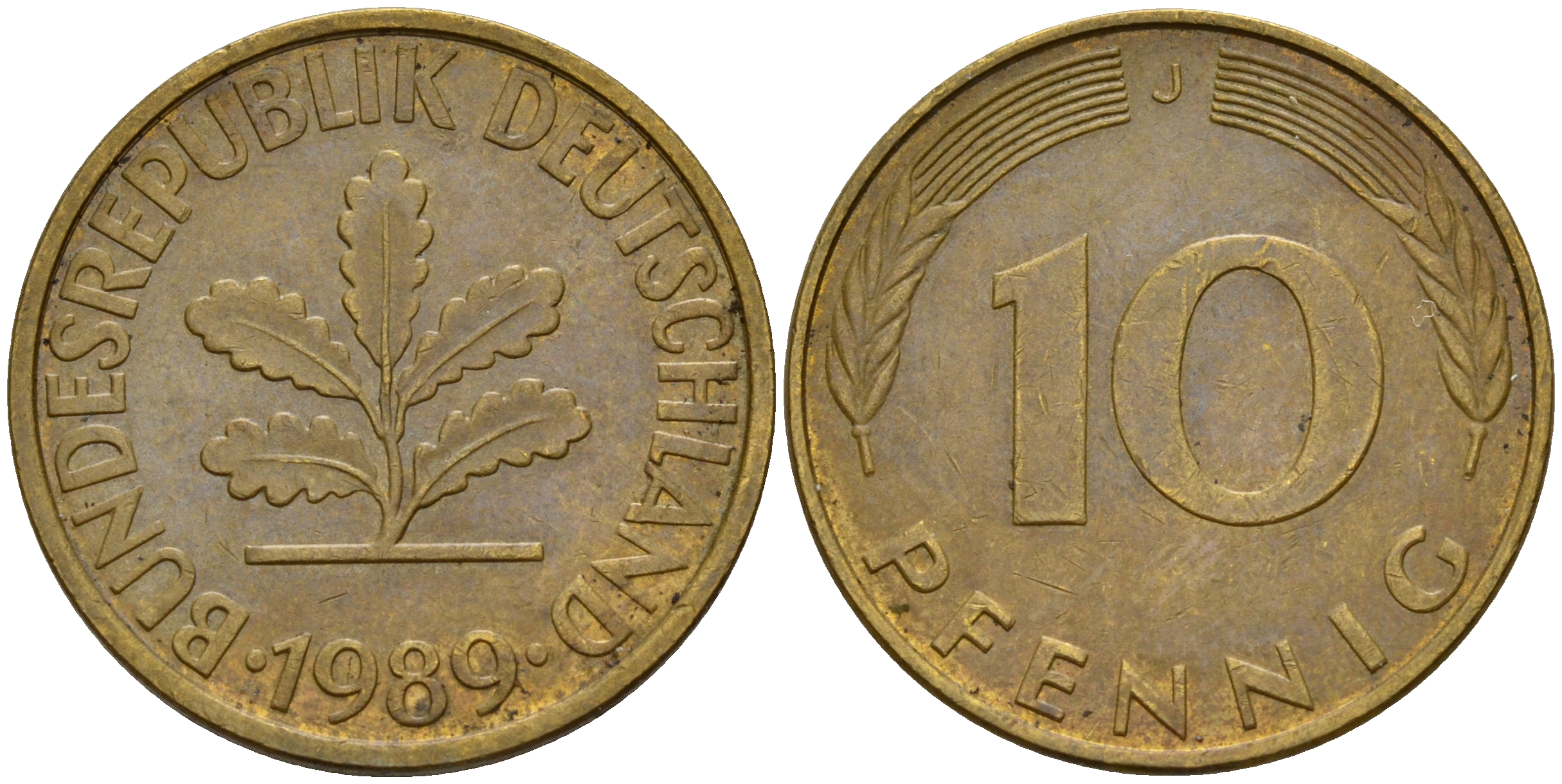 ФРГ 10 пфеннигов 1989 J J. 383, KM 108 сталь плакированная латунью    4603-623