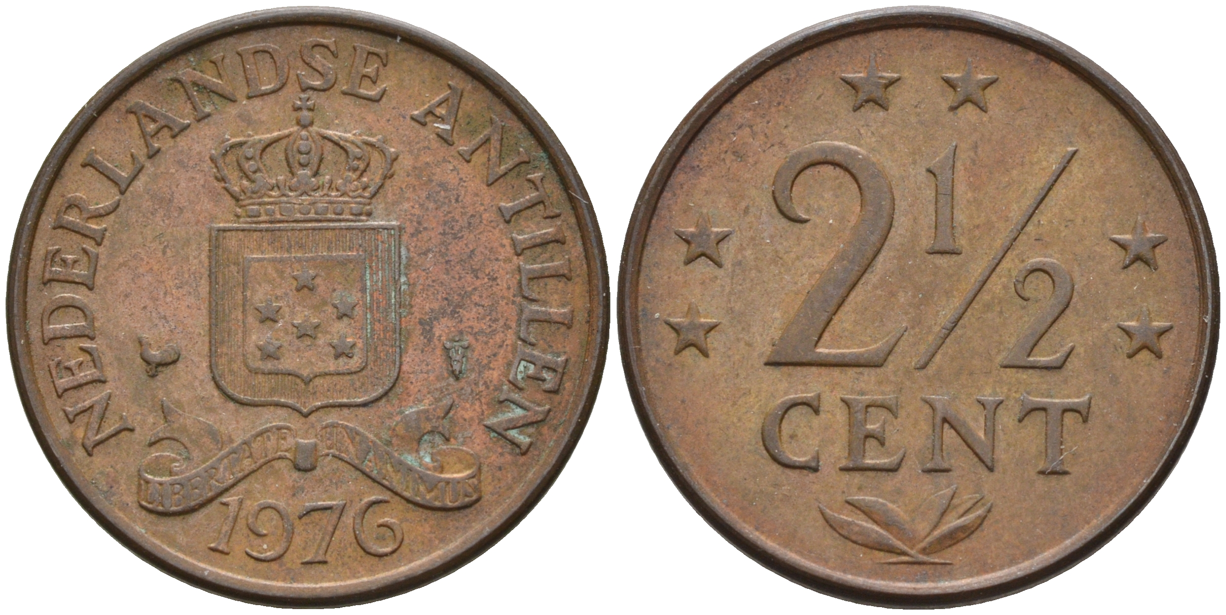 Нидерландские Антилы 2 1/2 цента 1976 Юлиана (1948-1980) KM 9 бронза 4595-426