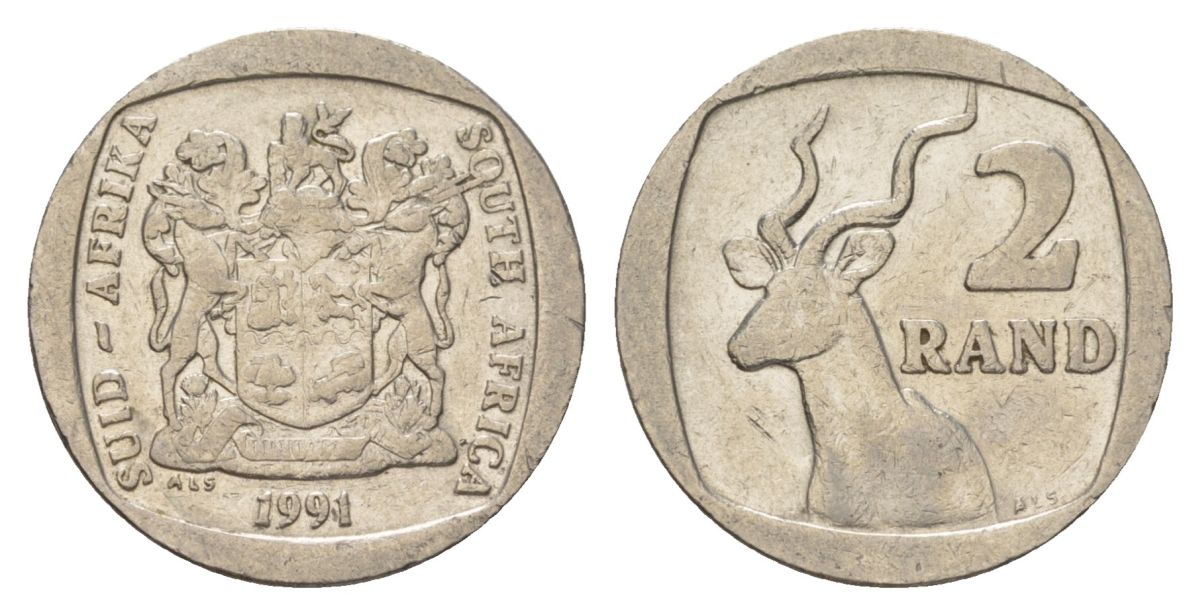 ЮАР 2 ранда 1991 KM 139 медь плакированная никелем 4626-1125