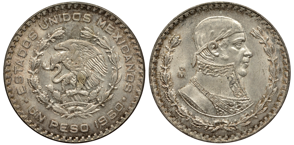 Мексика 1 песо 1960 Хосе Мария Морелос KM 459 серебро XF-UNC 107-1034