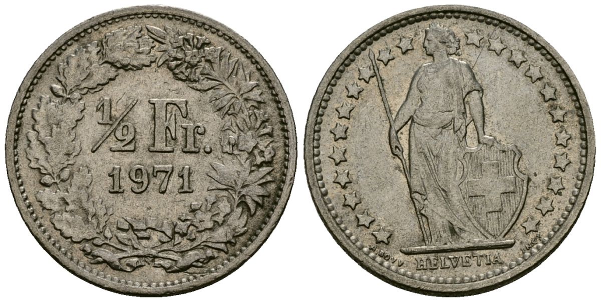 Швейцария 1/2 франка 1971 KM 23a медно-никель 4136-368