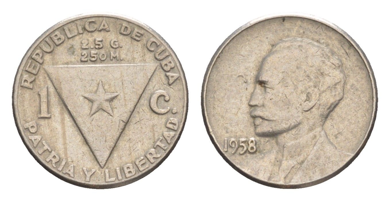 Куба 1 сентаво 1958 KM 30 медно-никель 4618-1051