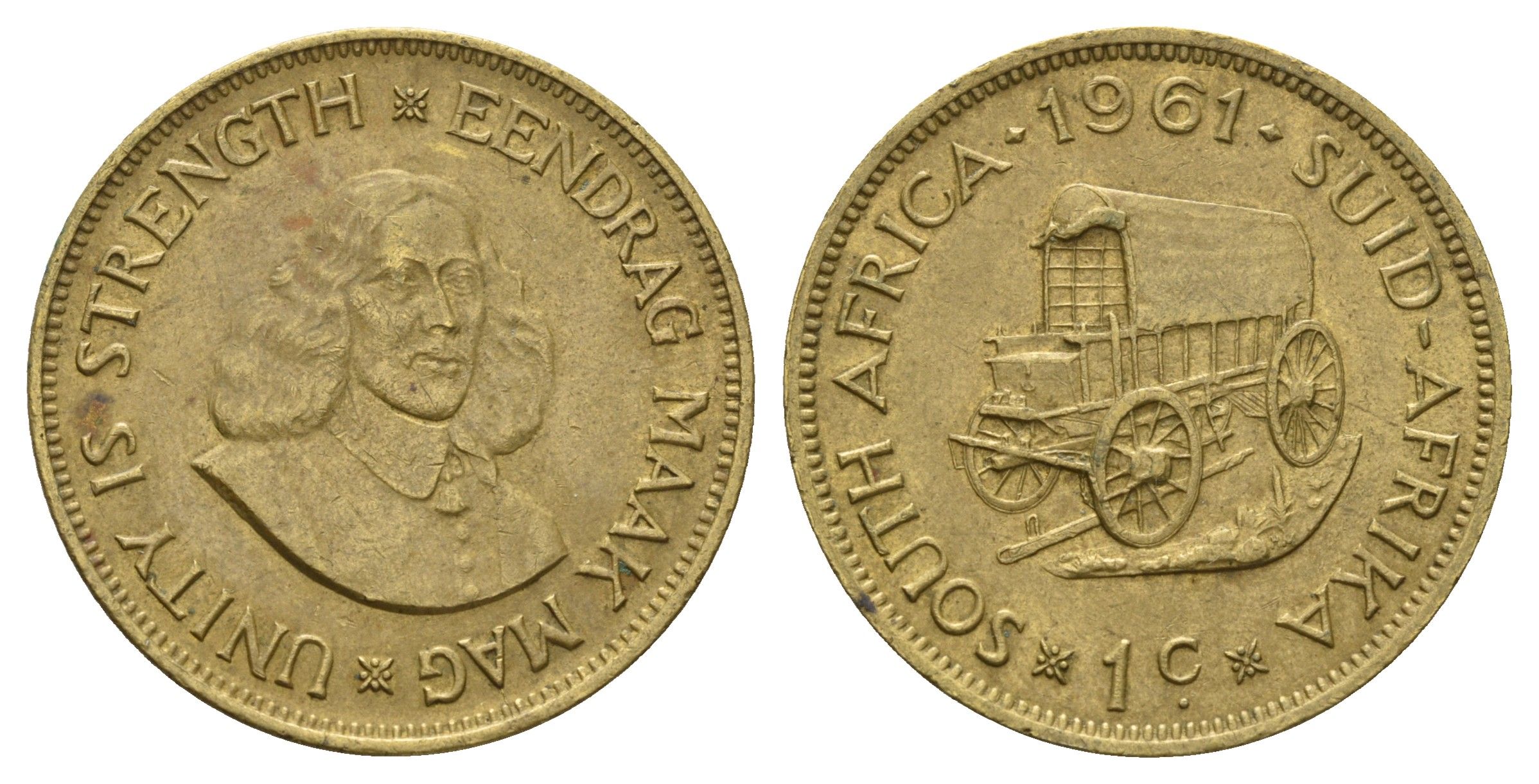ЮАР 1 цент 1961 Ян ван Рибек KM 57 латунь 4645-945