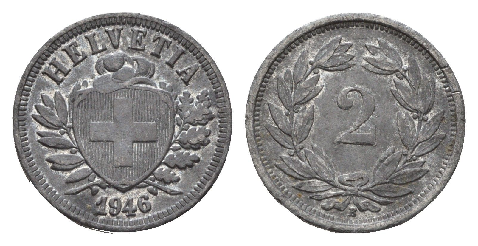 Швейцария 2 раппена 1946 B KM 4.2b цинк 1528-945