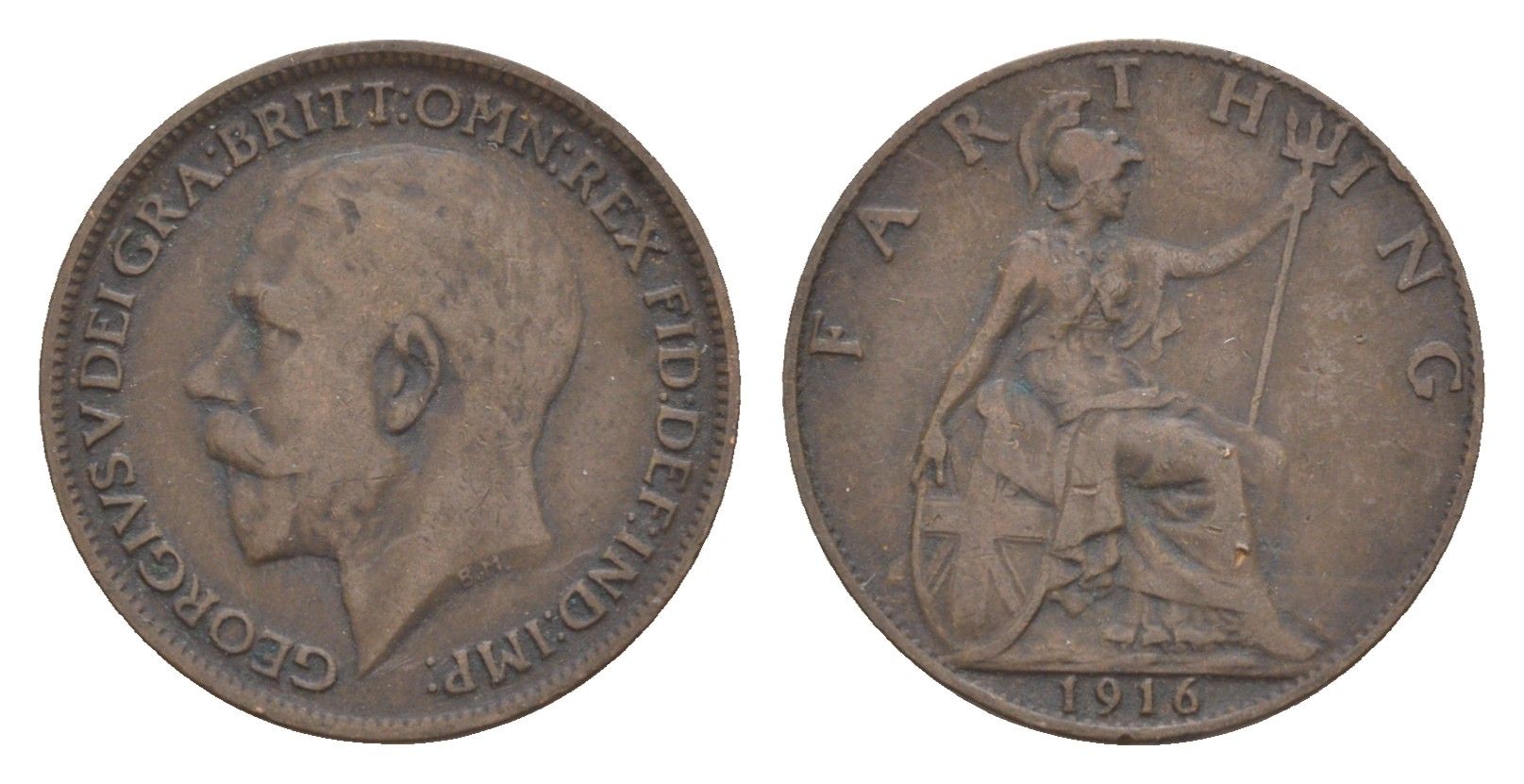 Великобритания 1 фартинг 1916 Георг V (1910-1936) KM 808.1, Spink 4059 бронза 4651-1161