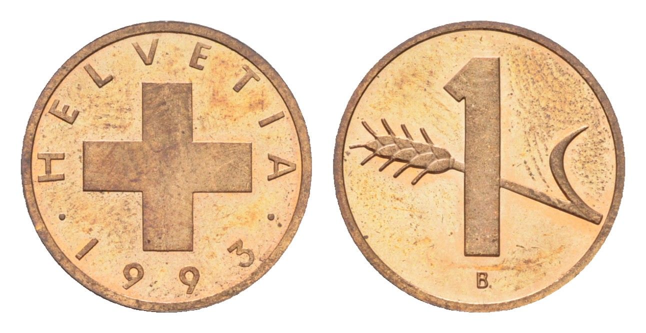 Швейцария 1 раппен 1993 B KM 46 бронза UNC 4708-317