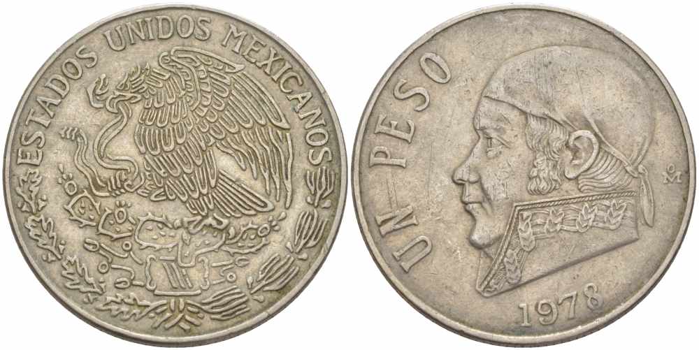 Мексика 1 песо 1978 Хосе Мария Морелос, закрытая 8 KM 460 медно-никель 109-535