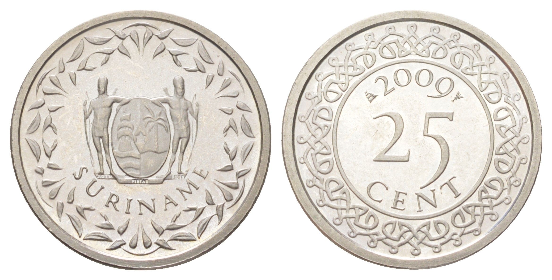 Суринам 25 центов 2009 тираж 1000 экземпляров KM 14a медно-никель BU 4625-352