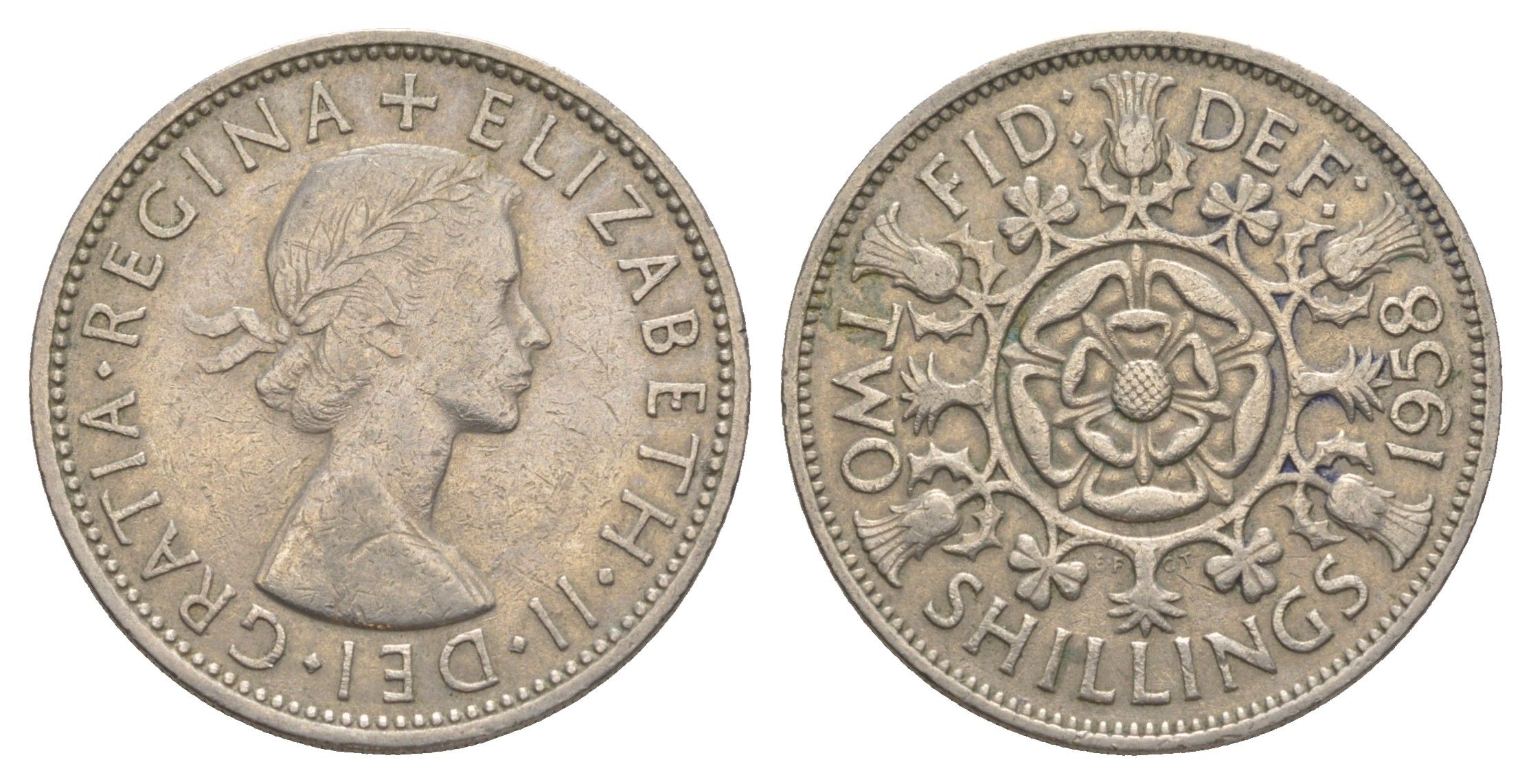 Великобритания 2 шиллинга (флорин) 1958 Елизавета II (1952-2022) KM 906, Spink 4146 медно-никель 4637-113