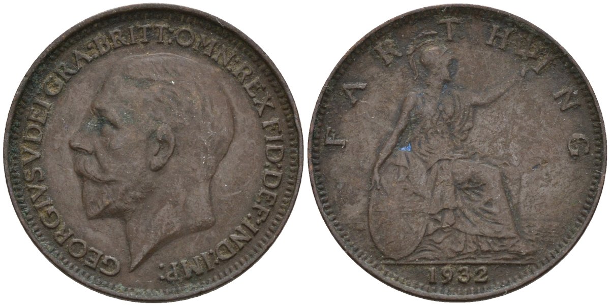 Великобритания 1 фартинг 1932 Георг V (1910-1936) KM 825, Spink 4061 бронза 4596-957