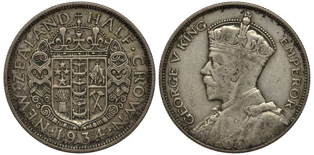 Новая Зеландия 1/2 кроны 1934 Георг V (1910-1936) KM 5 серебро 272-833