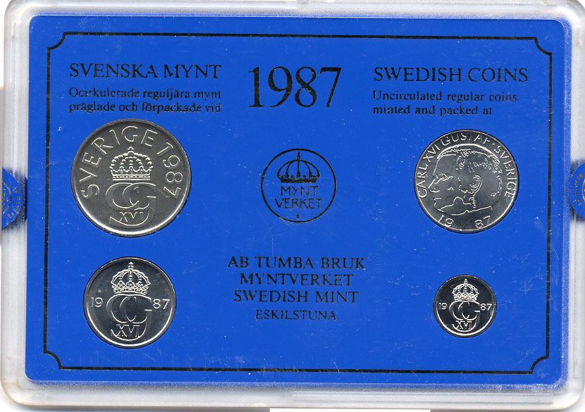 Швеция набор монетного двора из 4 монет 1987 в пластике, Карл XVI Густав (1973- ) KM MS43 UNC 4-3-7-155