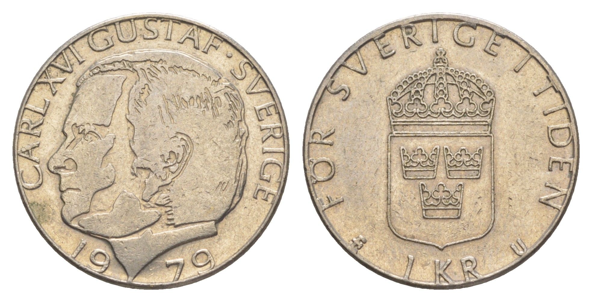 Швеция 1 крона 1979 U, Карл XVI Густав (1973- ) KM 852 медь плакированная медно-никелем 4633-915