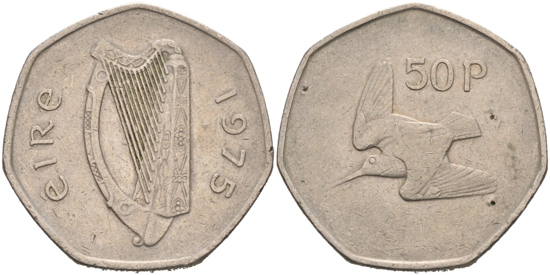 Ирландия 50 пенсов 1975 ВАЛЬДШНЕП KM 24 медно-никель 88-633