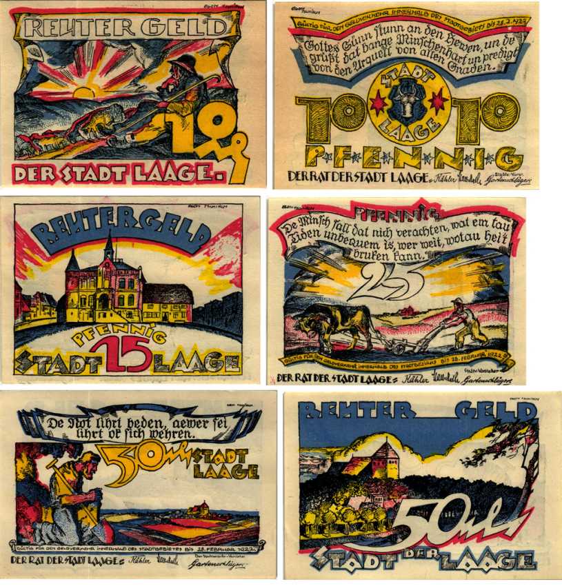 ЛААГЕ НАБОР ИЗ 3 БАНКНОТ, 10, 25, 50 ПФЕННИГОВ 1922 НОТГЕЛЬД, 1922 - 28 ФЕВРАЛЯ 1922, ЗЕМЛЯ МЕКЛЕНБУРГ, ПЕРЕДНЯЯ ПОМЕРАНИЯ, ПОЛНЫЙ КОМПЛЕКТ Grabowski 754.1 бумага 6318-42-2-1
