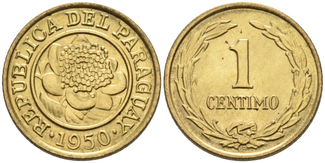 Парагвай 1 сентимо 1950 KM 20 алюминиевая бронза 4564-937