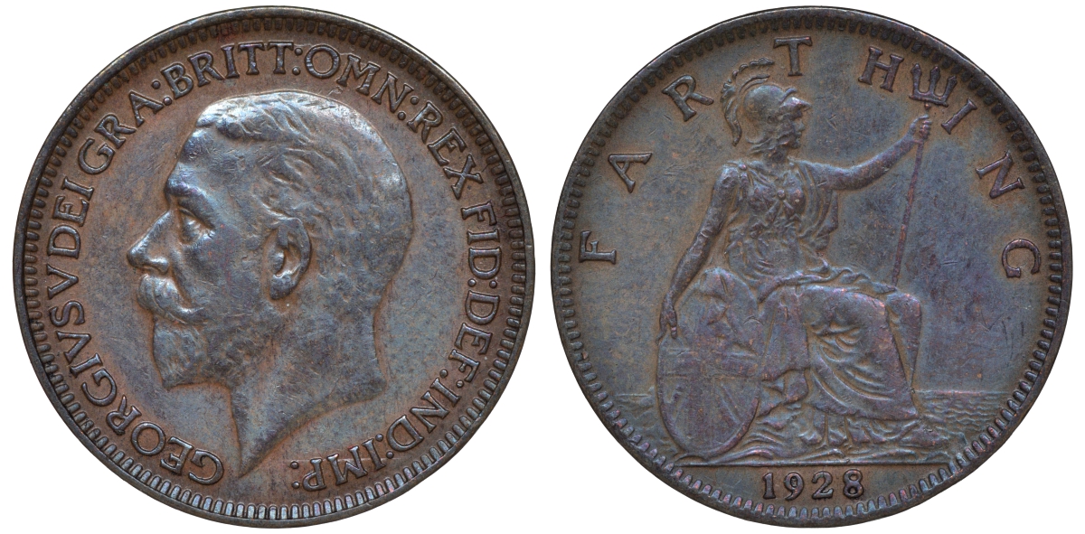 Великобритания 1 фартинг 1928 Георг V (1910-1936) KM 825, Spink 4061 бронза 4609-1051