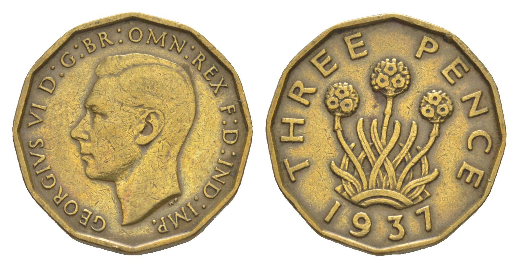 Великобритания 3 пенса 1937 Георг VI (1936-1952) KM 849, Spink 4112 никель латунь 4638-435