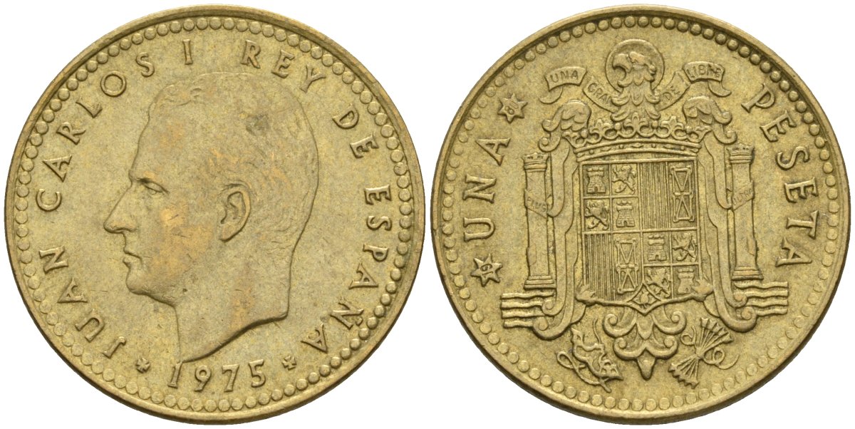 Испания 1 песета 1975 (80) Хуан Карлос I (1975-2014) KM 806 алюминиевая бронза 4604-444