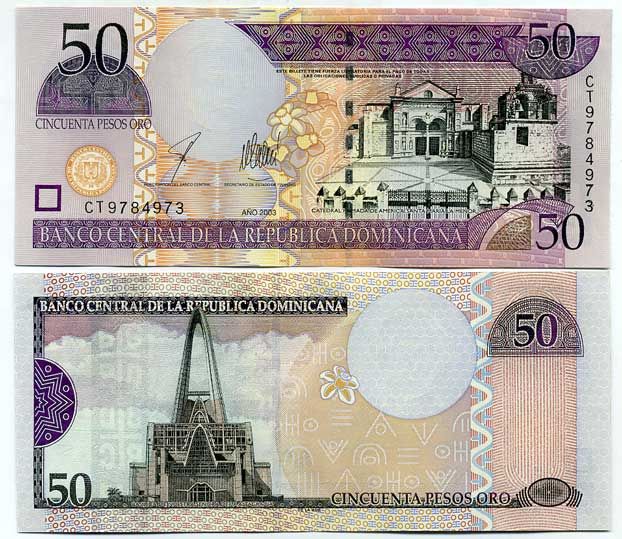 Доминиканская Республика 50 песо 2003 кафедральный собор Санта Мария-ла-Минор в Санто-Доминго, базилика Pick 170c бумага UNC (пресс) 447-39-3