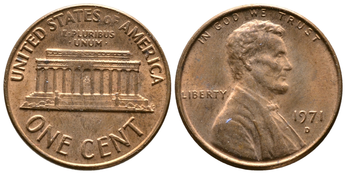 США 1 ЦЕНТ 1971 D, ЛИНКОЛЬН KM 201 медь цинк 93-1255