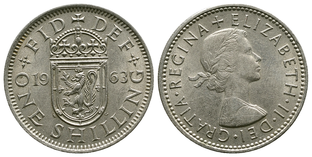 Великобритания 1 шиллинг 1963 Елизавета II (1952-2022), Шотландский герб KM 905, Spink 4148 медно-никель 4384-722