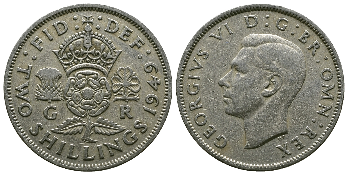 Великобритания 2 шиллинга (флорин) 1949 Георг VI (1936-1952) KM 878, Spink 4107 медно-никель 4381-1236
