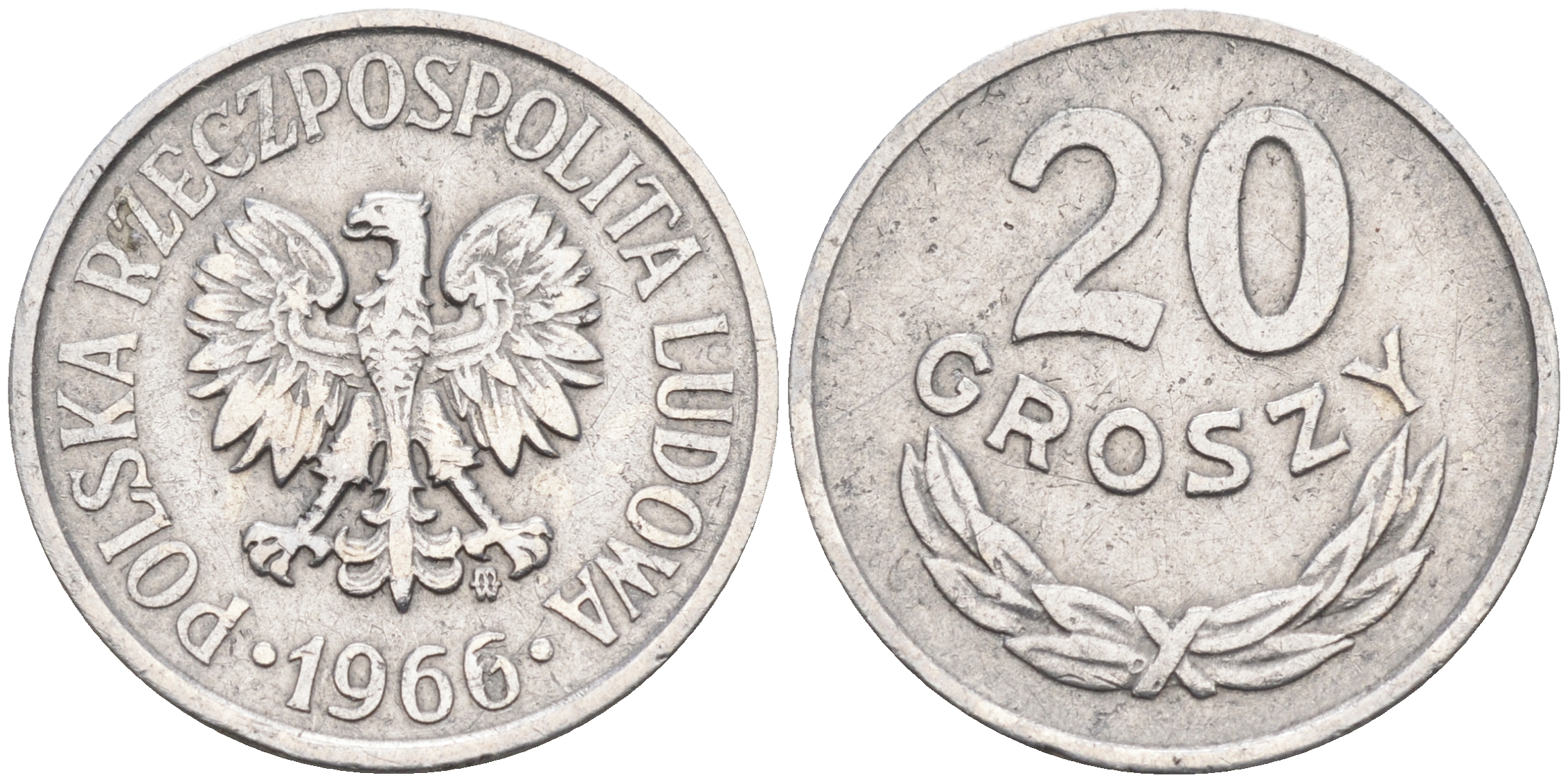 Польша 20 грошей 1966 MW KM А47 алюминий    4596-124