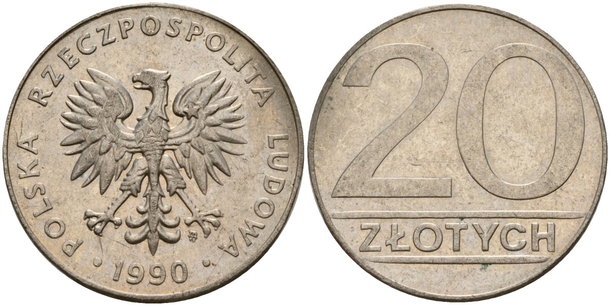 Польша 20 злотых 1990 MW KM 153.2, Parchimowicz 255b медно-никель 4156-926