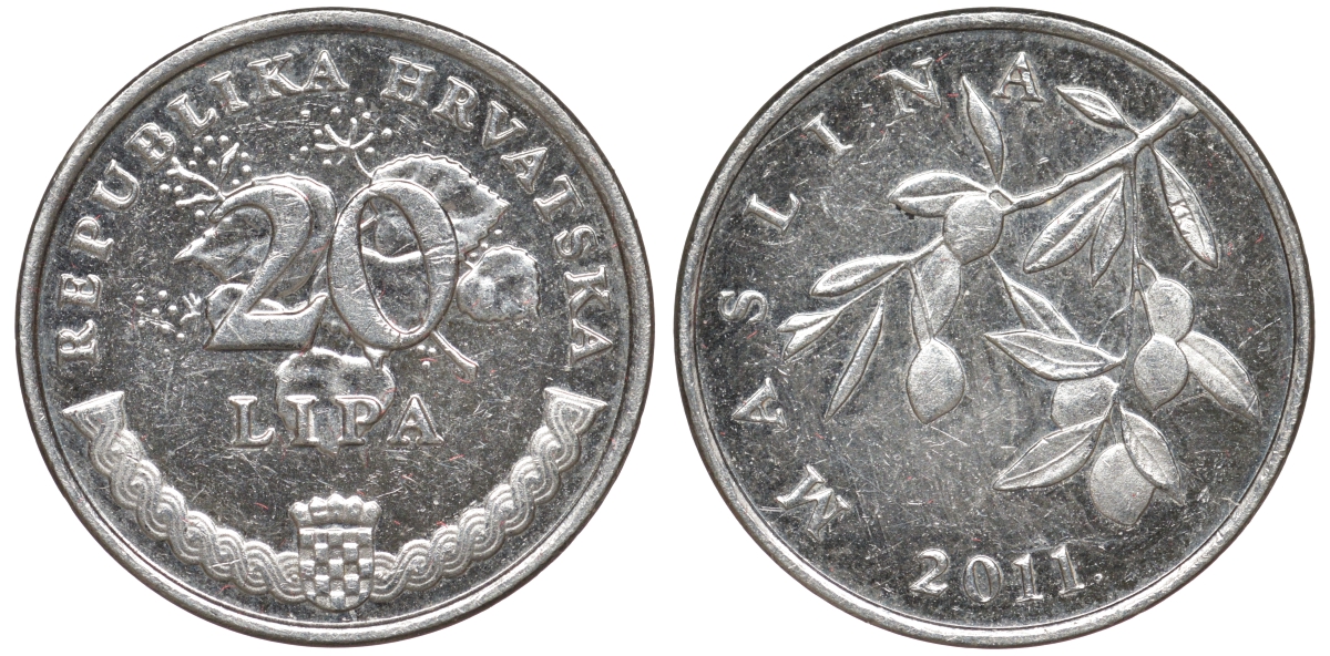Хорватия 20 лип 2011 олива, легенда на хорватском KM 7 сталь плакированная никелем aUNC 4516-217