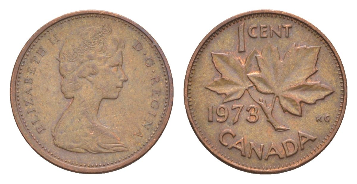 Канада 1 цент 1973 Елизавета II (1952-2022), кленовый лист KM 59 бронза 4630-552