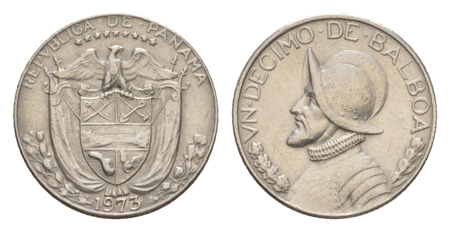 Панама 1/10 бальбоа (10 сентесимо) 1973 KM 10 медь плакированная медно-никелем UNC 4644-149
