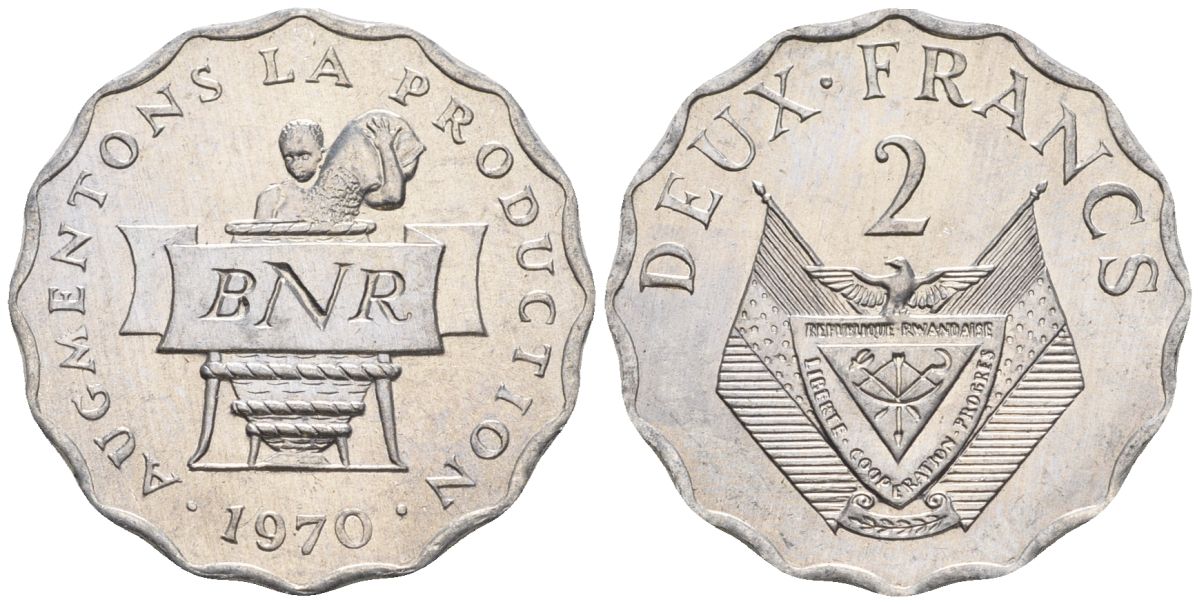 Руанда 2 франка 1970 FAO KM 10 алюминий  UNC  4610-354
