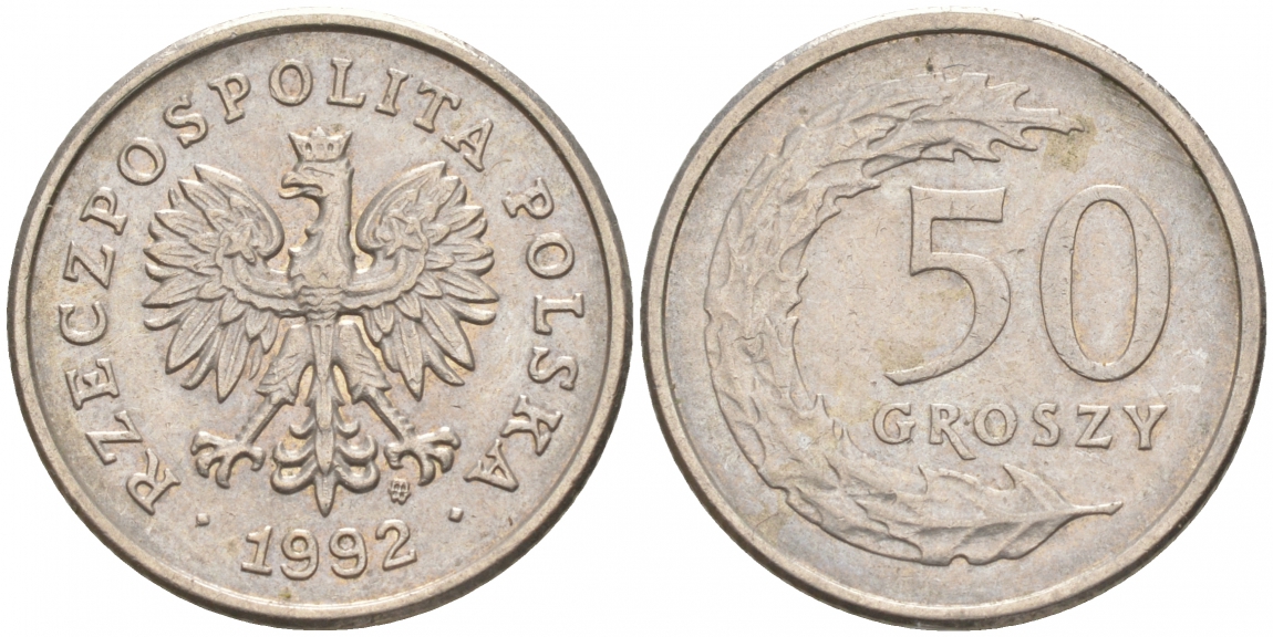 Польша 50 грошей 1992 MW KM 281, Parchimowicz 706c медно-никель 4516-613