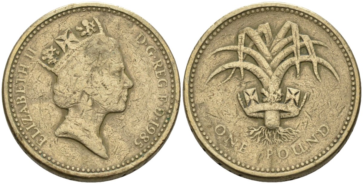 Великобритания 1 фунт 1985 Елизавета II (1952-2022) KM 941, Spink 4331 никель латунь 81-1021