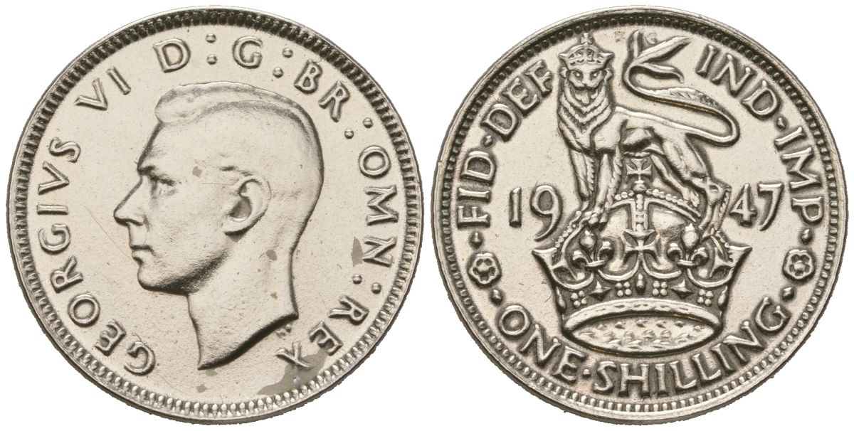 Великобритания 1 шиллинг 1947 Георг VI (1936-1952), Английский герб KM 863, Spink 4103 медно-никель 4579-717