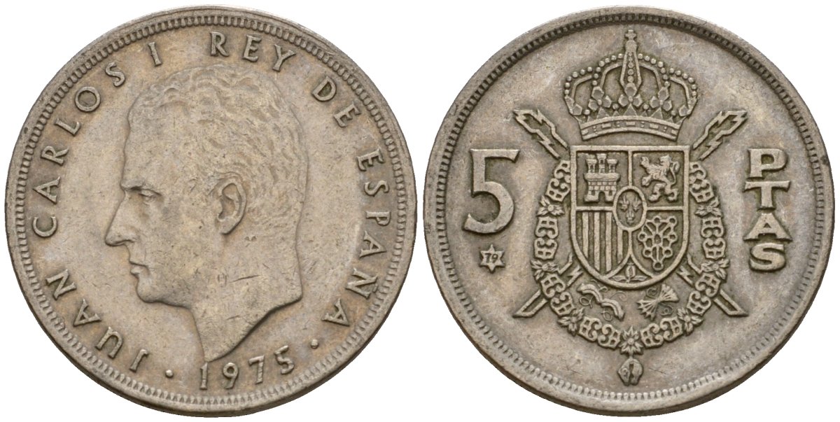 Испания 5 песет 1975 (79) Хуан Карлос I (1975-2014) KM 807 медно-никель 210-111
