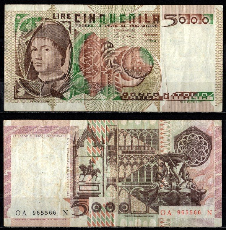 Италия 5000 лир 1979 Pick 105 b бумага 2198-27-2-2