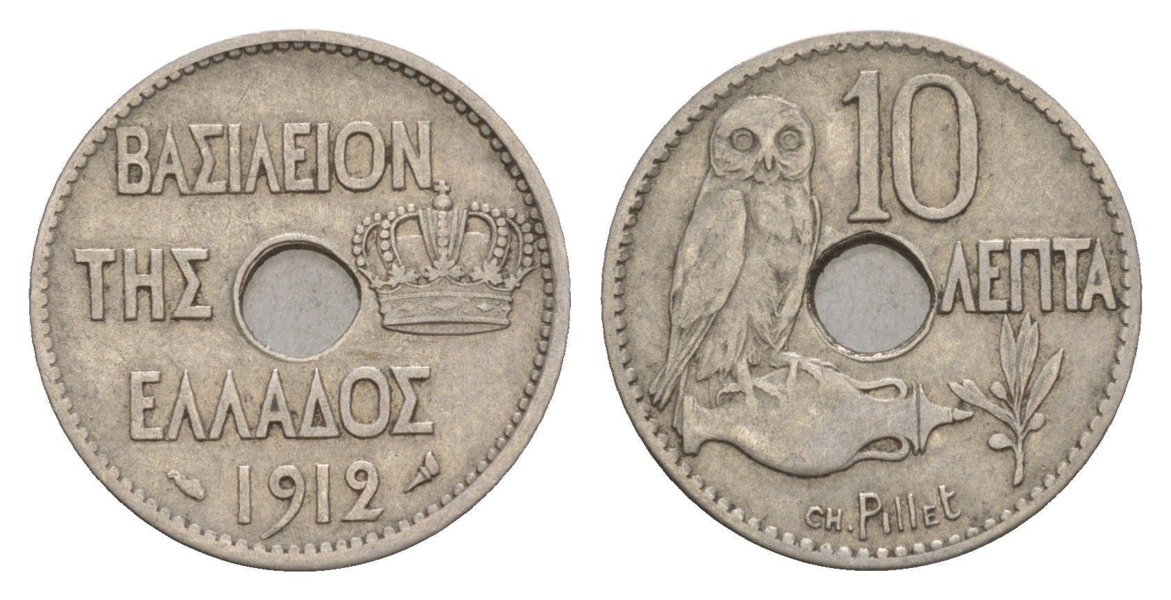 Греция 10 лепт 1912 Георг I (1863-1913), сова KM 63 никель 4655-369
