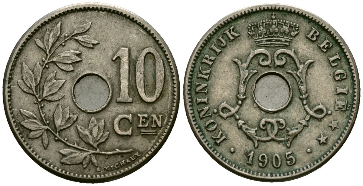 Бельгия 10 сантимов 1905 KM 53 медно-никель 4177-1055