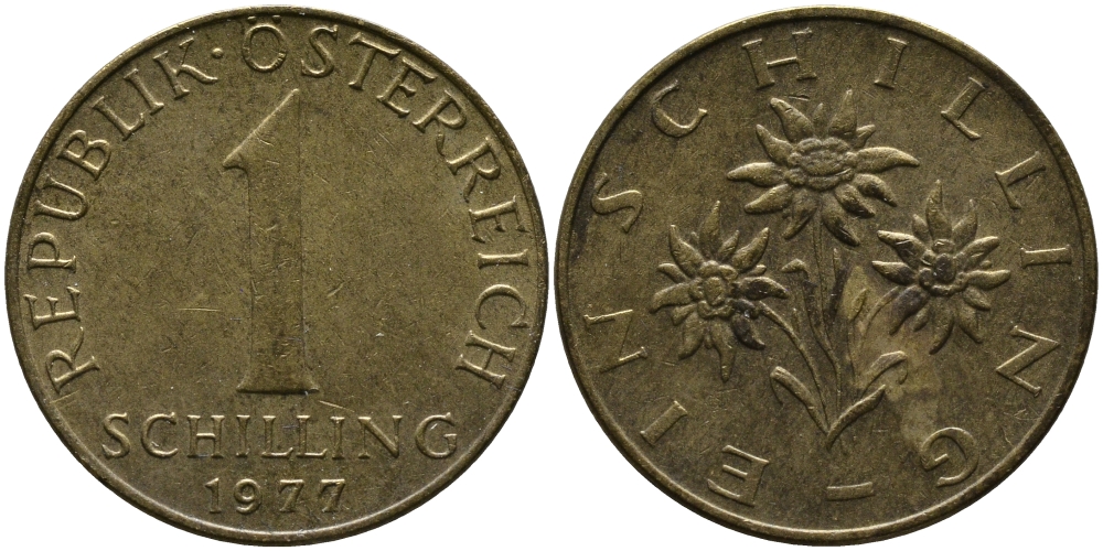 АВСТРИЯ 1 ШИЛЛИНГ 1977 KM 2886 алюминиевая бронза 33-422