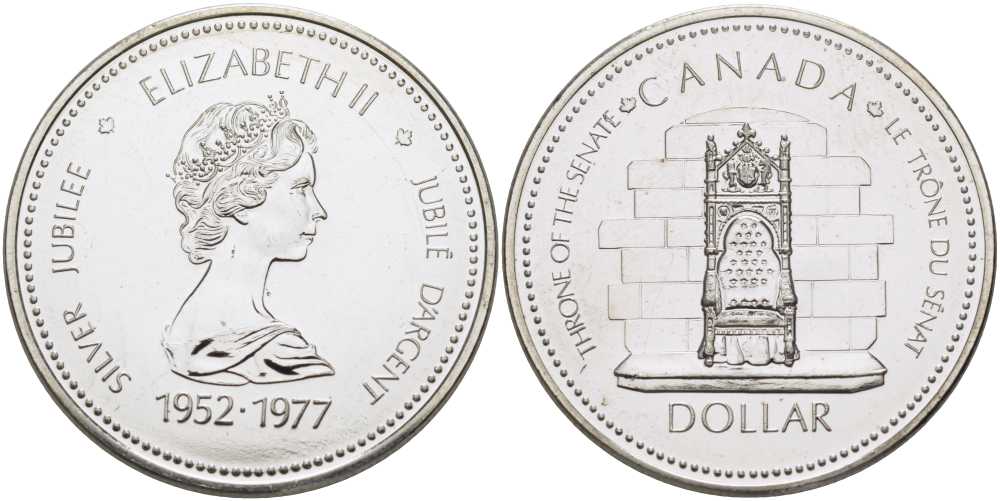 Канада 1 доллар 1977 25 лет вступлению на престол Королевы Елизаветы II KM 118 серебро UNC 01-084-15