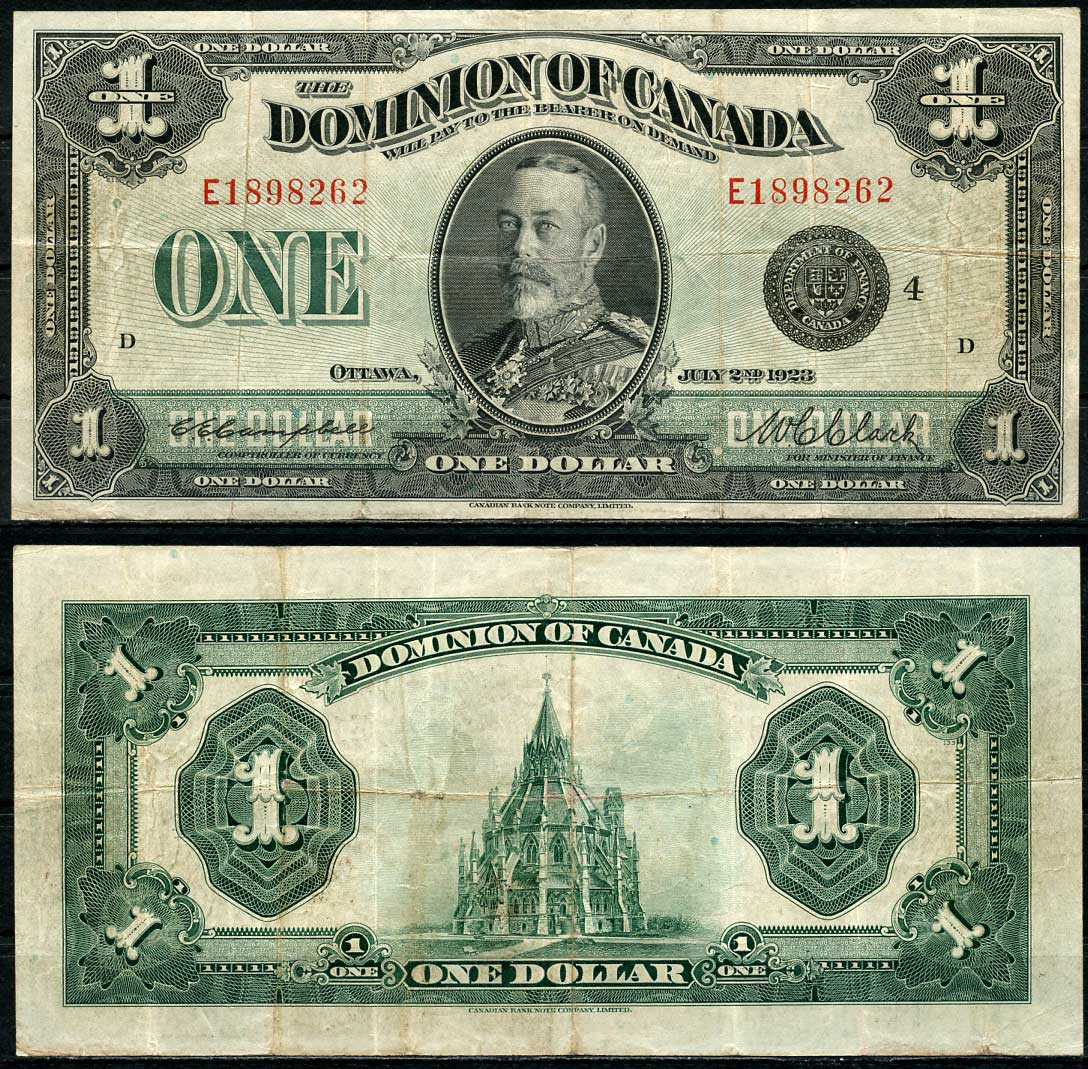 Канада 1 доллар 1923 Георг VI (1936-1952), подписи Campbell и Clark Pick 33 o бумага 000-00-00