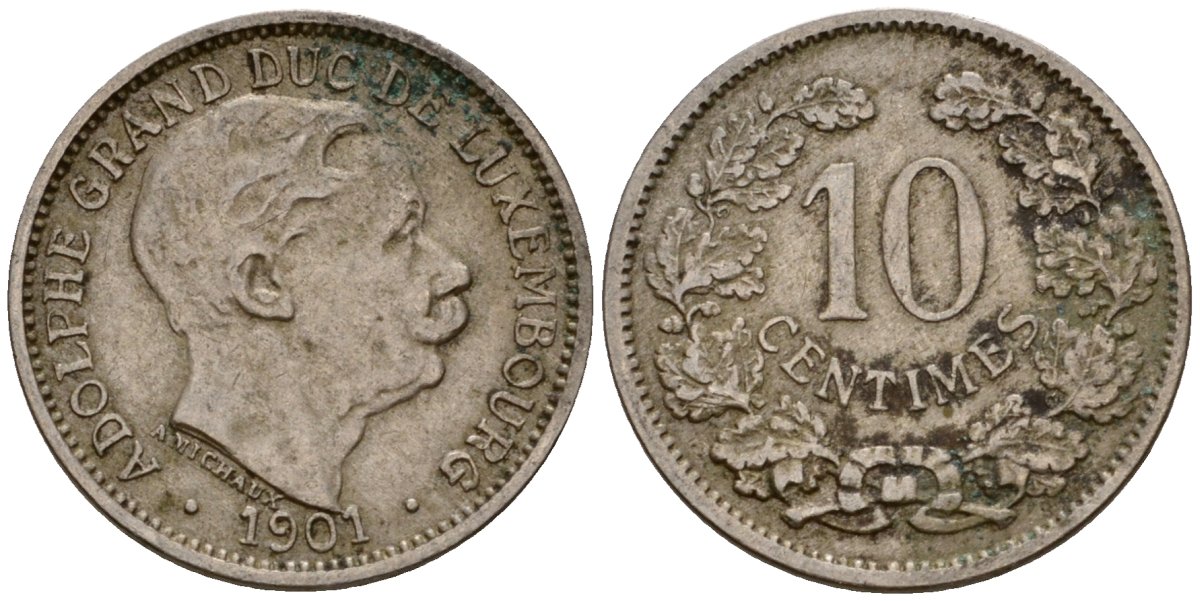 Люксембург 10 сантимов 1901 Адольф (1890-1905) KM 25 медно-никель 4602-424